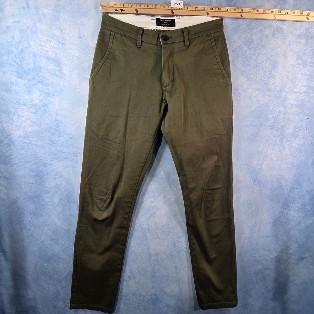 Matchstick Argus Mens Olive Green Slim Fit Chino Pants Size 29 Stretch Cotton
